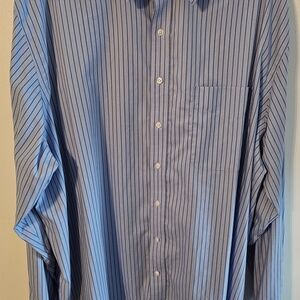 G&S Mens Blue Stripe Dress Shirt, 100% Cotton, Wrinkle Free, Moisture Wicking